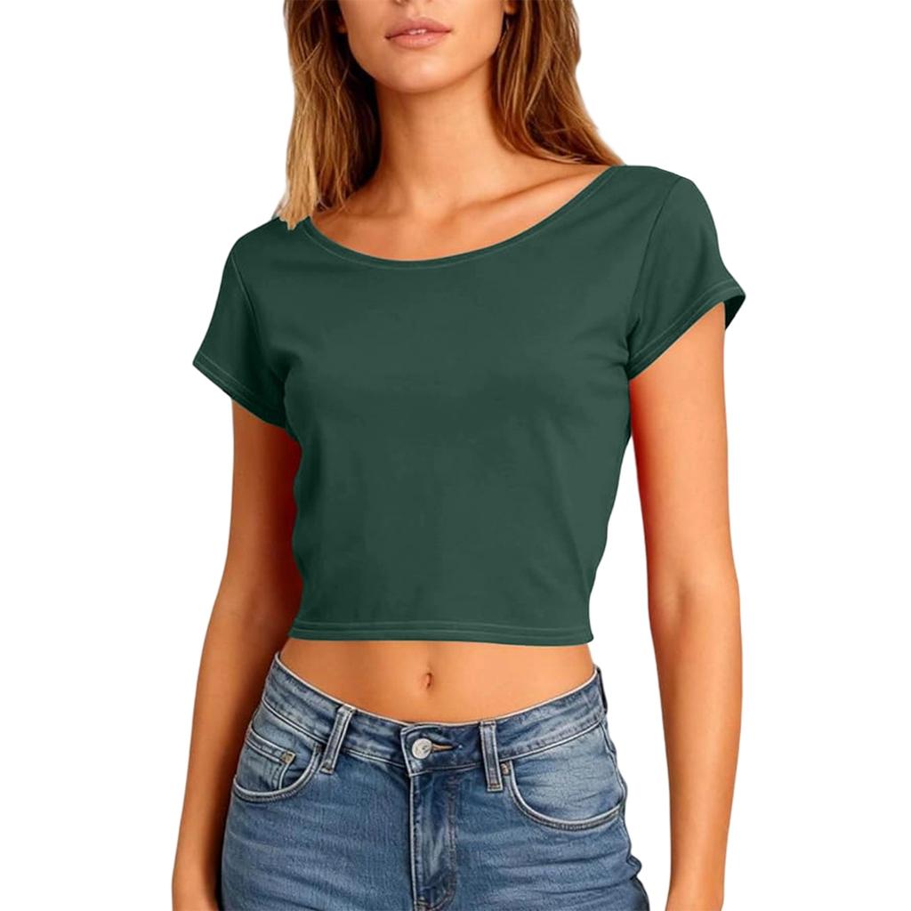 Women Summer Slim Fit Short Sleeve Crop Tops Sexy Backless T-Shirts