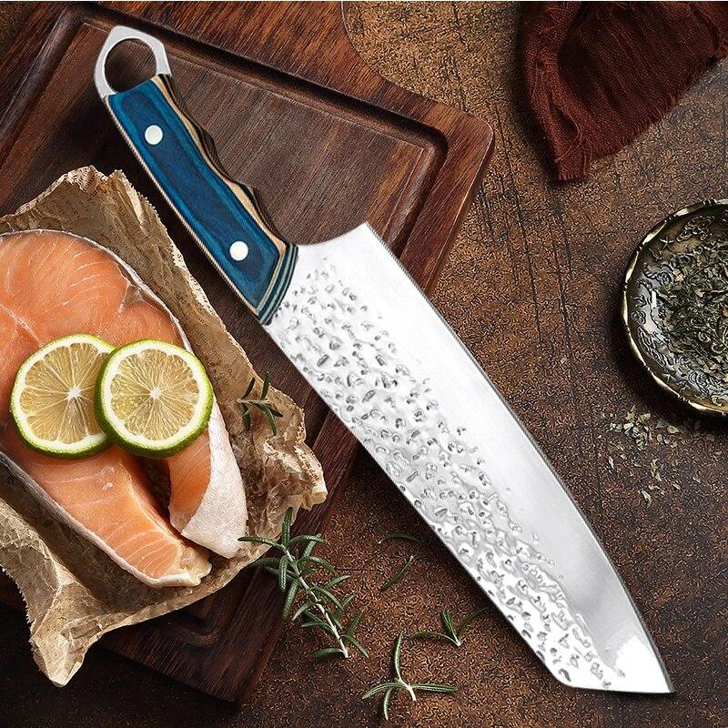 Sada nožů z nerezové oceli Krájecí nůž Nůž Santoku Univerzální vykosťovací nůž Barbecue nůž s dřevěnou rukojetí