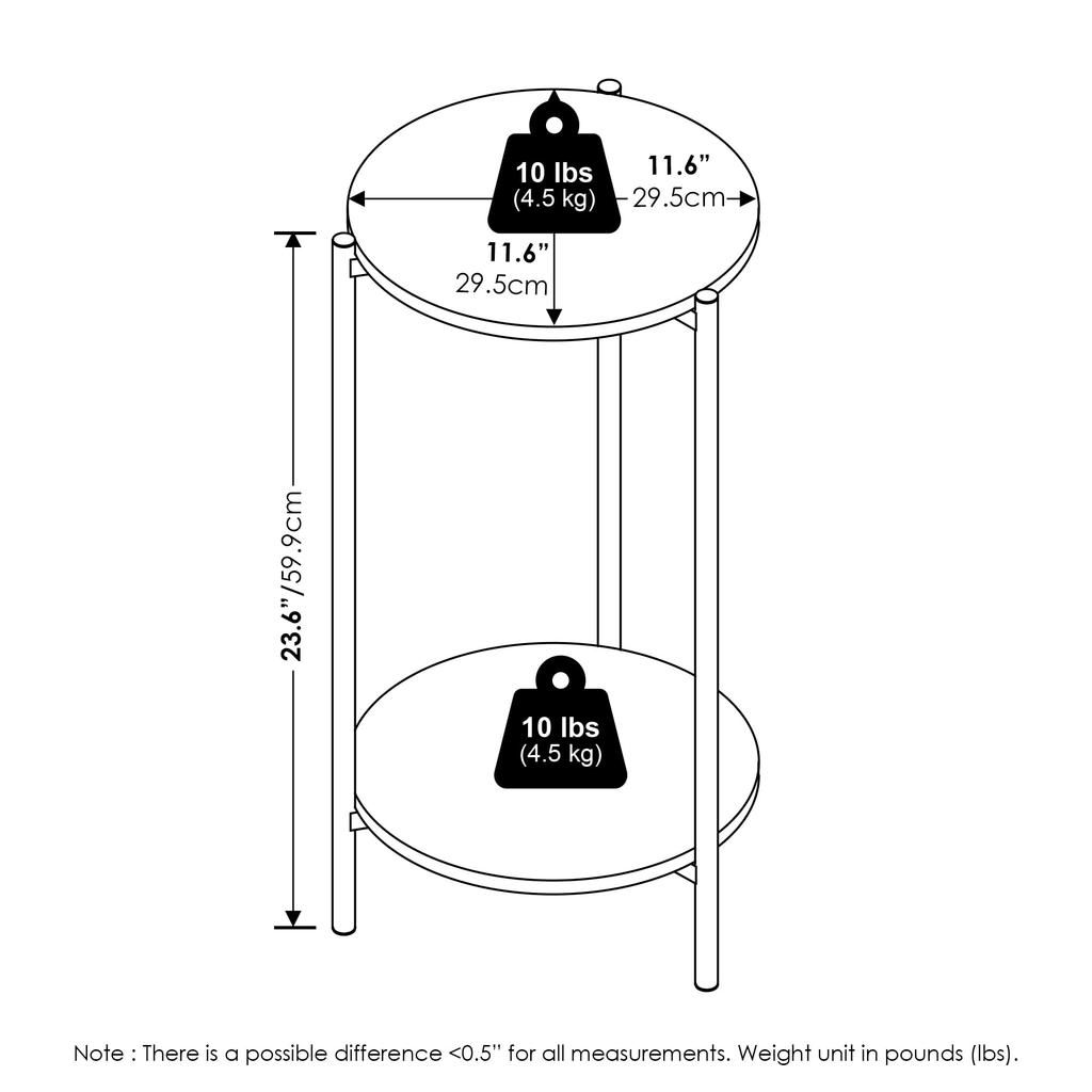 Furinno Besi Series High Side Table with Steel Legs, 2 Tiers, White/Black [Officially Imported from Japan] 23079WHBK
