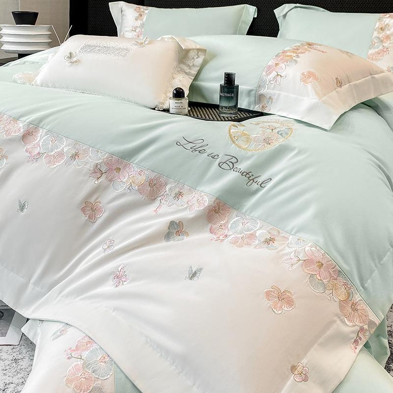 100% Cotton Long-Staple Flannel Embroidery 4-Piece Bedding Set - Mother & Baby Grade, All-Season