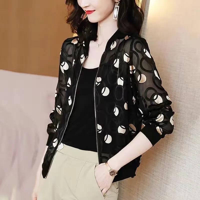 Women's Summer Lightweight Casual Printed Jacket Plus Long Sleeved Sunscreen Jacket