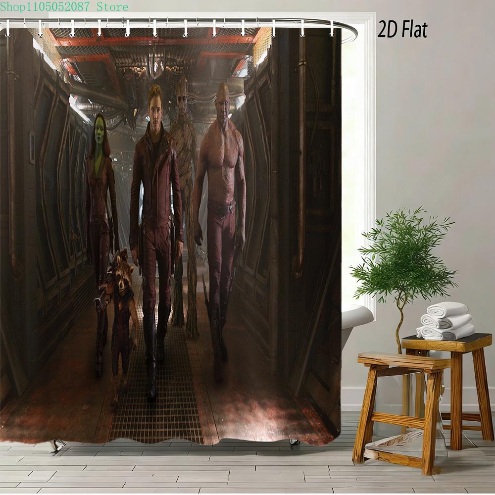 Rocket Raccoon & Groot Guardians Of The Galaxy Space Battle Waterproof Shower Curtain For Cosmic Bathroom Decor