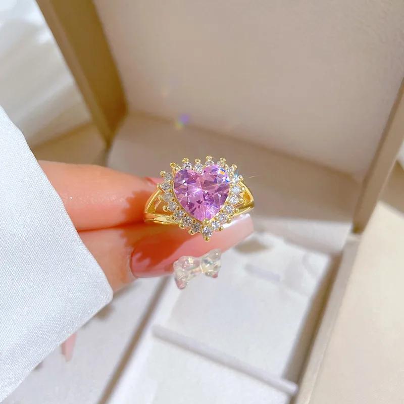 

High Quality Pink Heart Crystal Adjustable Rings for Women Charm Gold Color Stainless Steel Wedding Bride Jewelry Gift Colorfast resizable золотий