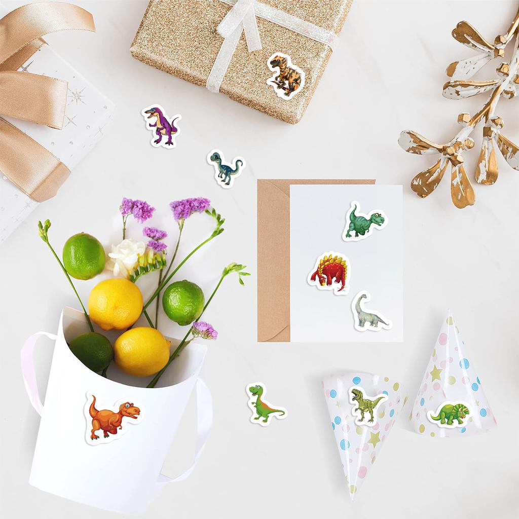 Dinosaur Stickers Roll 500pcs - Cartoon Dino Seal Stickers for Journal Decor, Envelopes, Scrapbook, Planner & DIY Crafts