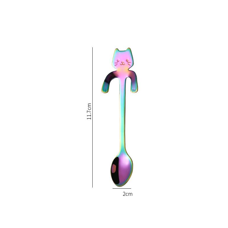 1PCS 304 Stainless Steel Cat Spoon Creative Cartoon Hanging Edge Spoon Cute Coffee Spoon Gold-plated Stirring Spoon