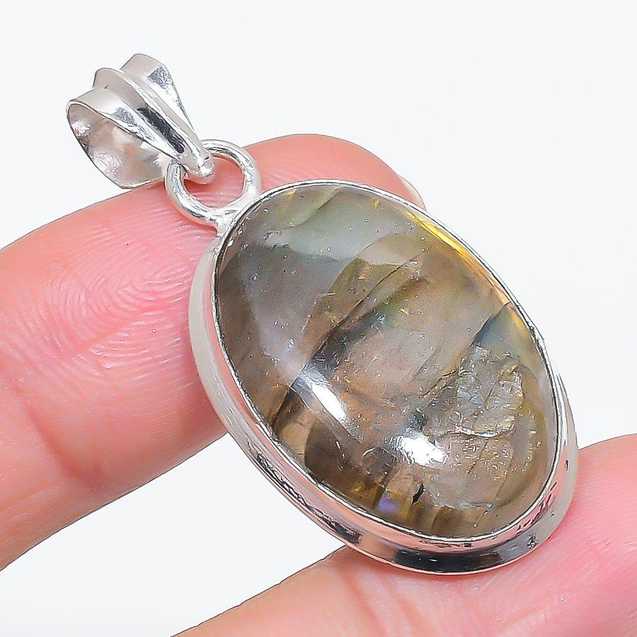 Natural Labradorite Gemstone 925 Sterling Silver Jewelry Pendant 1.77" c0V42