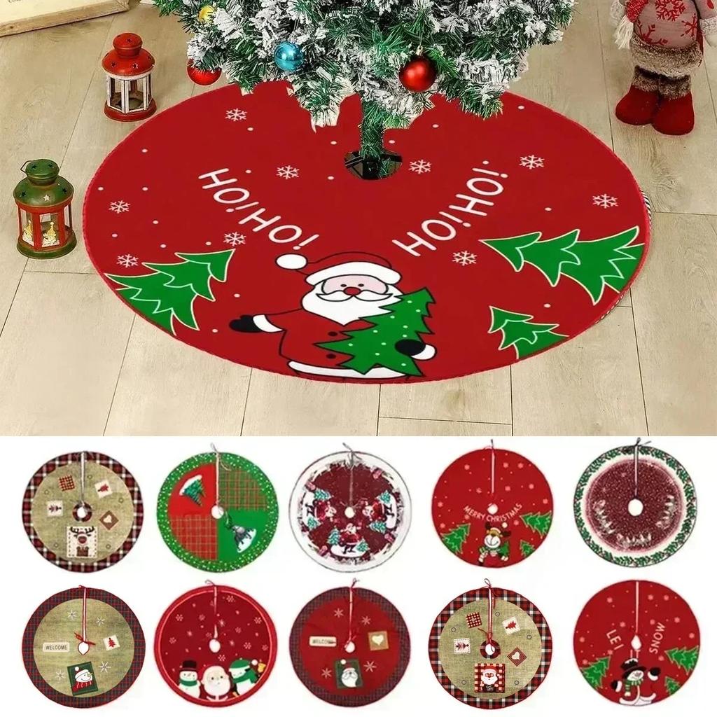 60/70/90cm Christmas Tree Skirt Red Christmas Tree Foot Cover Santa Claus Snowflake Christmas Tree Carpet Base Mat Decorations