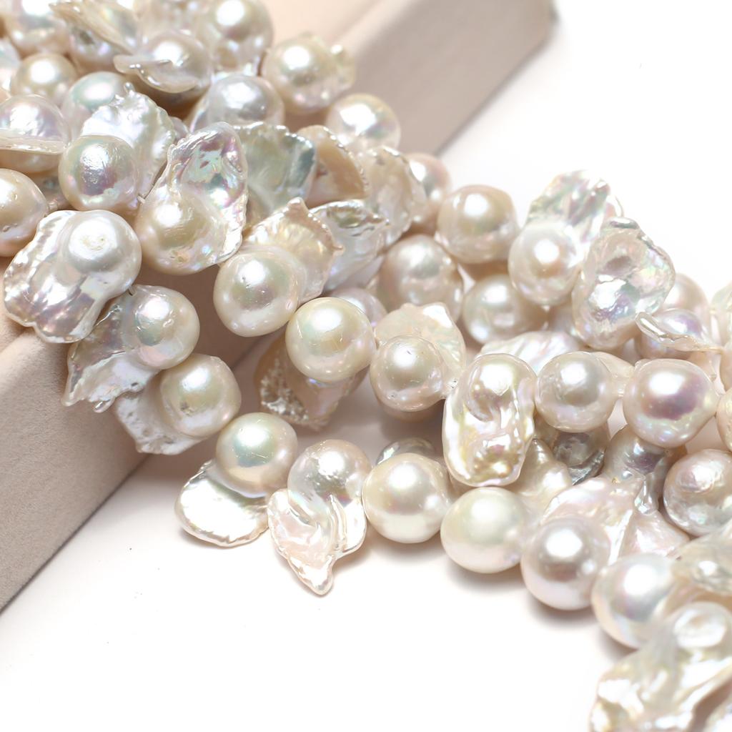 Baroque Handmade Fishtail Pearl 15-23mm, White Natural Freshwater Pearls Beads for Jewelry Making DIY Necklace Accessories, Mother's Day Crafts 36cm