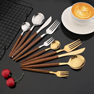 20-Piece Premium Stainless Steel Silverware Flatware Set - Ergonomic Wooden Handle, Mirror Polished, Service for 4