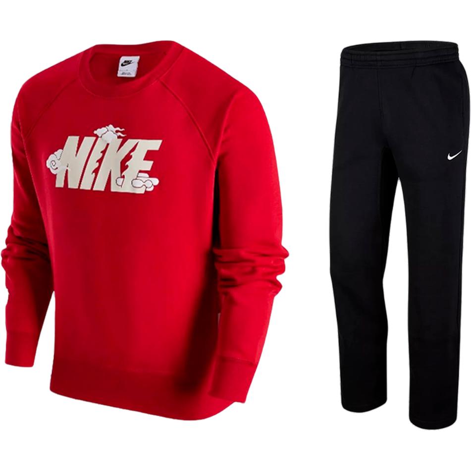 

Nike Fashion Fleece Crewneck Sweatshirt Breathable Versatile Long Pants Casual Sports Suit Men sweatshirt, pants, sports suit FZ6374-657+623455-010 M