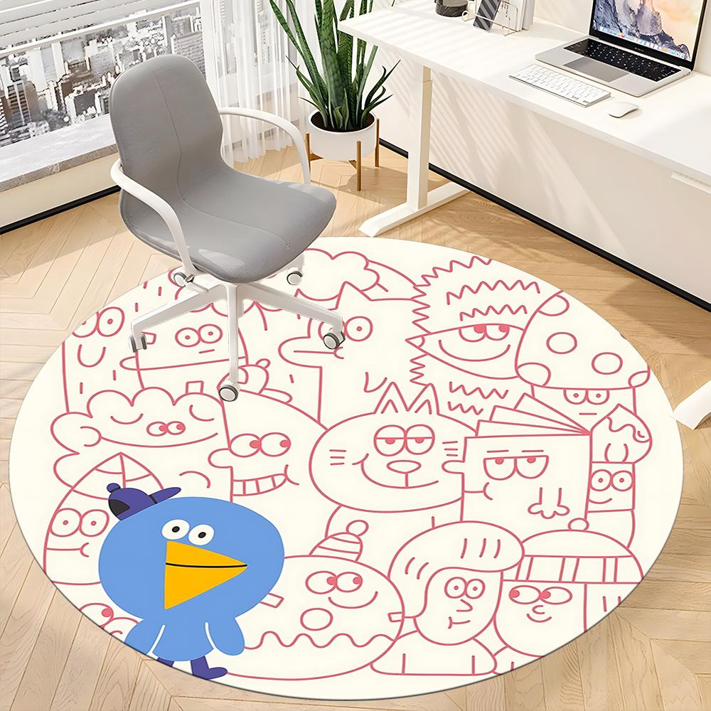 1pc Cartoon Pattern Office Round Area Rug, Indoor Mat Suitable ForOffice, Under Office Chairs Bedroom Living Room Home Decor, Room Deco 041