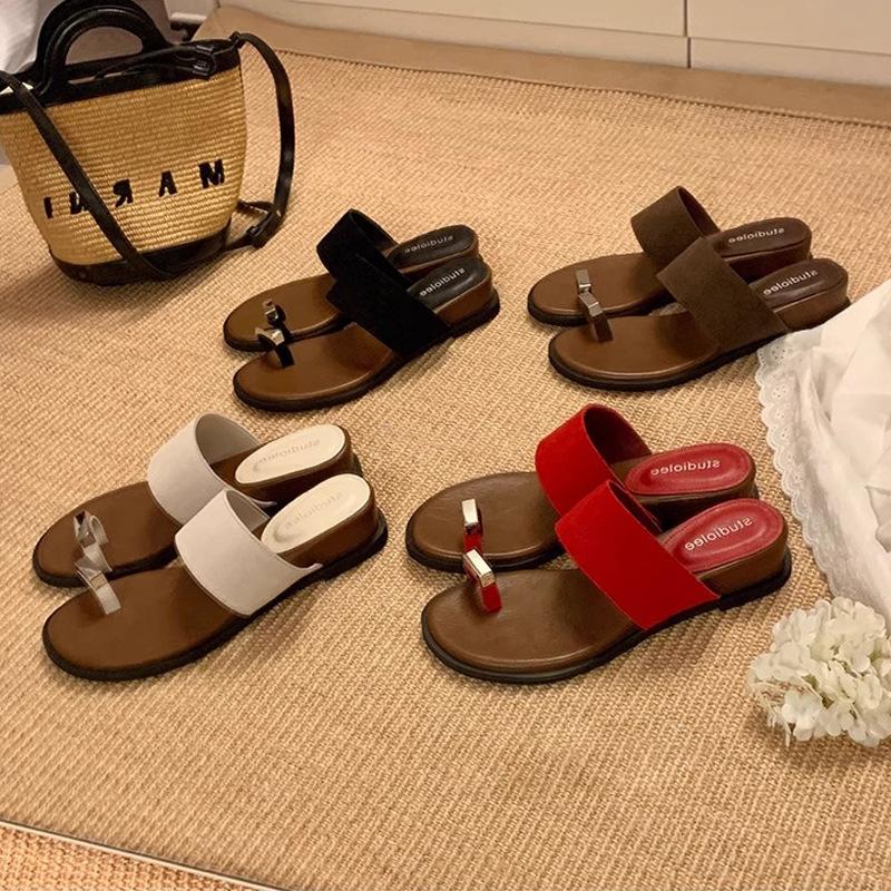 Grape mother summer new models increased by 4cm~ one word with outer wear cover toe herringbone flat bottom toe cool slippers female summer