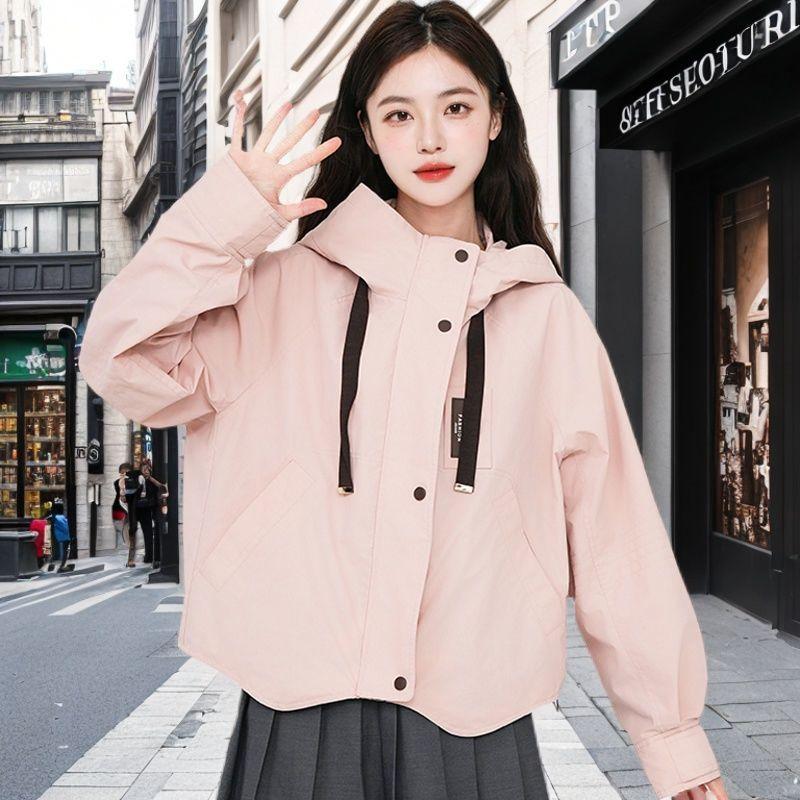 

Women Hooded Short Outdoor Jacket Waterproof Windproof Lightweight Hiking Climbing Casual Sports Coat S рожевий