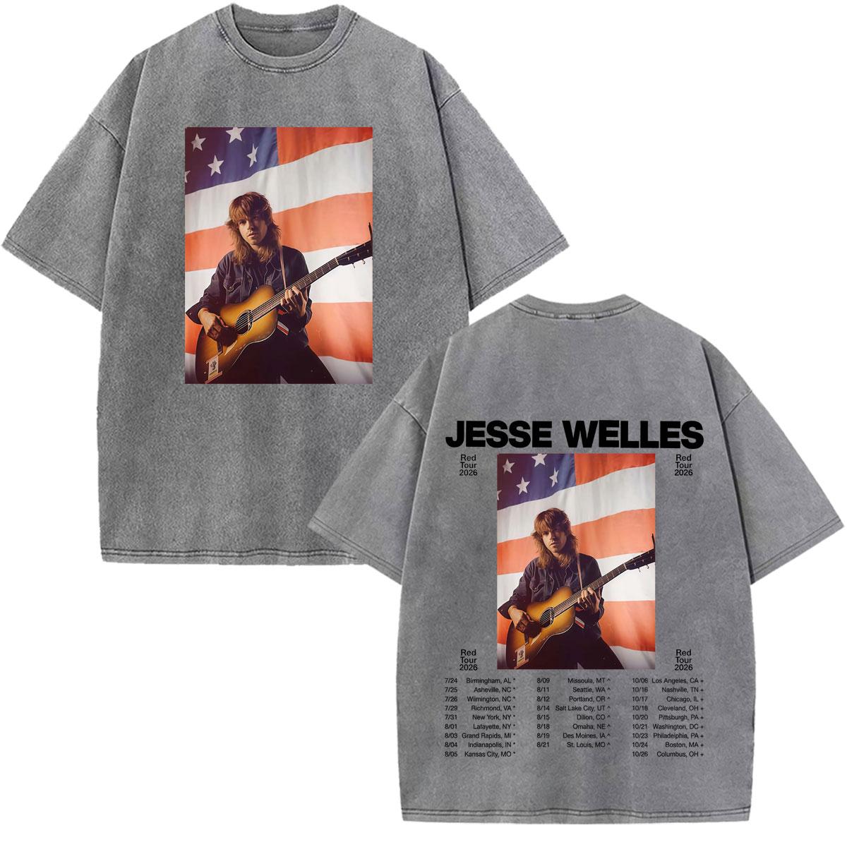 Vintage Washed Tshirt Jesse Welles Under The Powerlines Tour Print Tshirt Unisex Aesthetic Trendy Casual Cotton Tshirts S