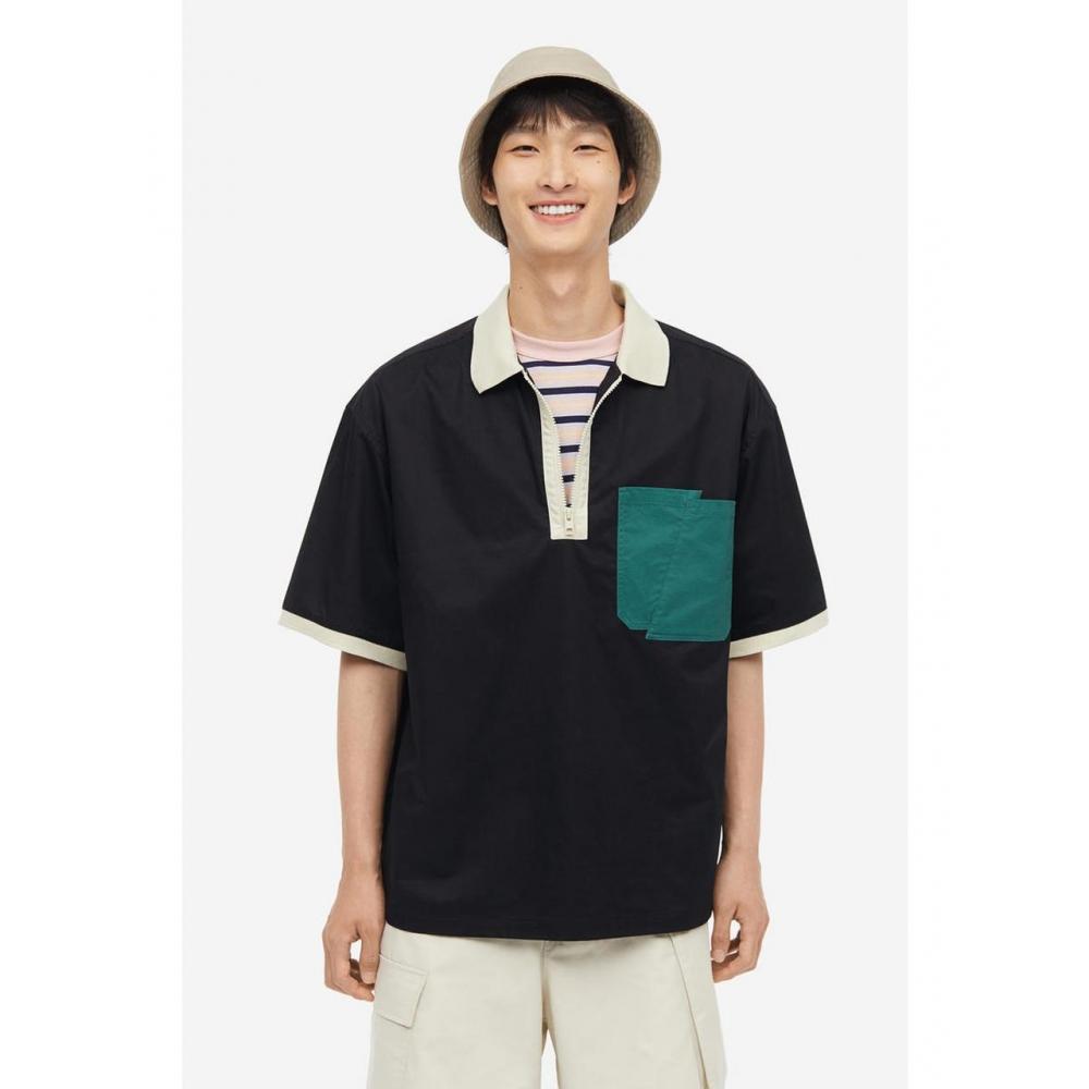 

Рубашка поло свободного кроя HM, черная 1178878002