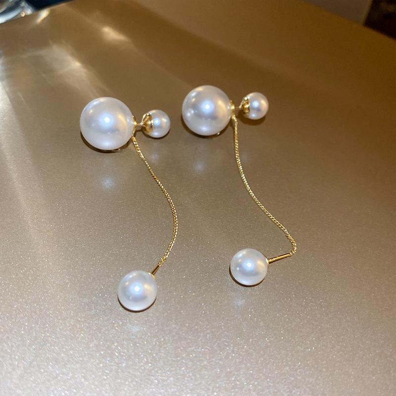 Real gold electroplated silver needles, a two-wear pearl fringed earrings, French high-end temperament stud earrings, earrings wholesale women