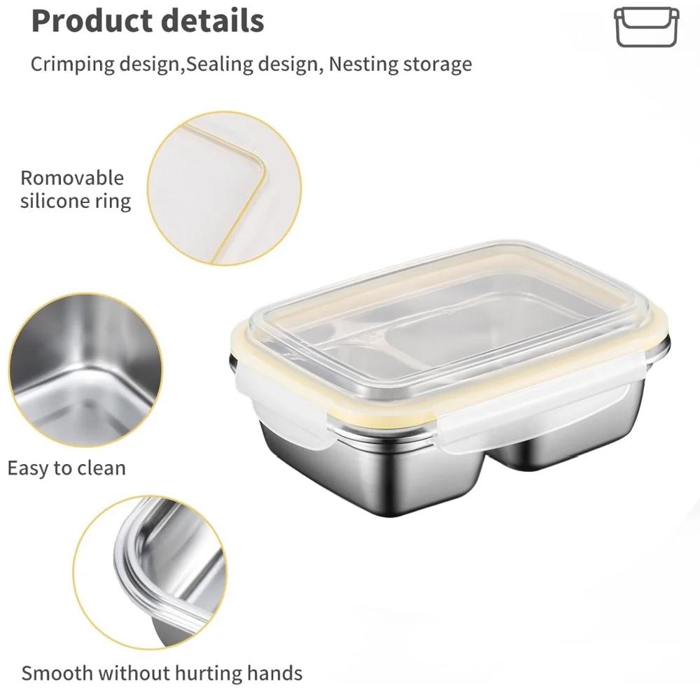 304 Stainless Steel Bento Lunch Box for Kids and Adults, Leak-Proof Lunchbox, Food Meal Prep Storage Container Dishwasher Safe