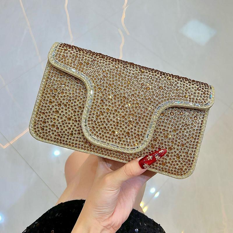 

2025 Luxury Top Full Inlay Diamonds Women Evening Cluth Bag Purse Fashion Brand High End Shoulder Bag Wedding Party Square Bag золотой
