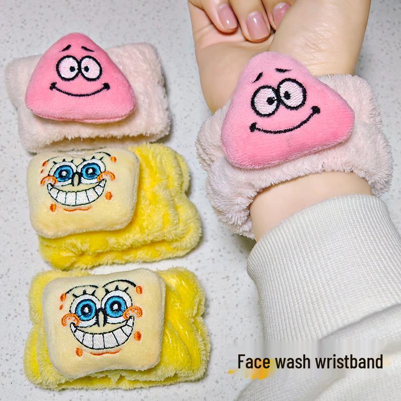 SpongeBob & Patrick Absorbent Face Wash Wristband – Moisture-proof, Cartoon Hairband Sleeve Support