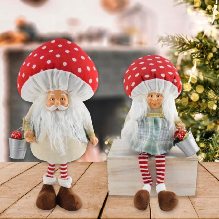 Mushroom Hat Gnomes Doll Christmas Figurine Plush Table Decoration for Holiday Gifting Polyester Ornament for Tabletop