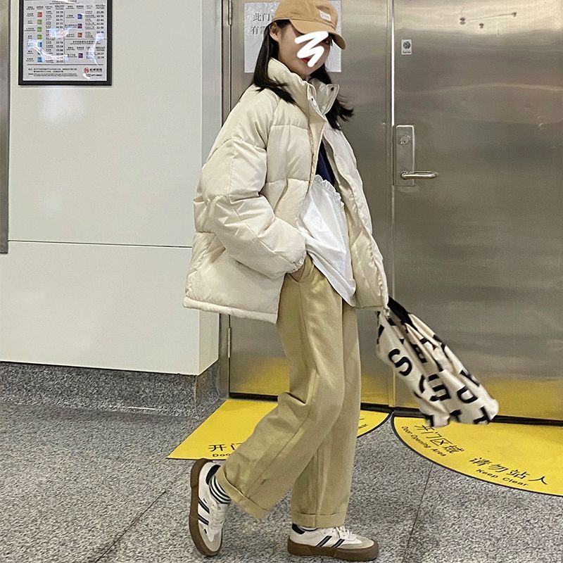 

Толстое пальто с хлопковой подкладкой для женщин, свободная посадка и однотонная зимняя одежда XL бежевый