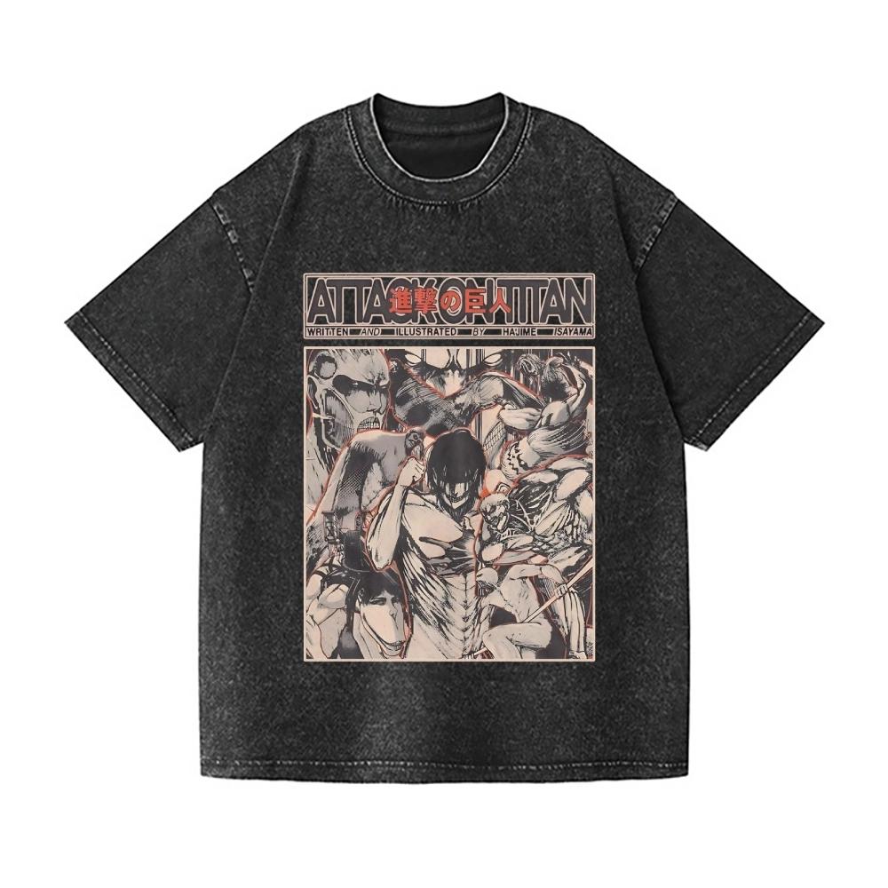 

Attack on Titan Vintage Wash Japanese Design T-Shirt High-quality Streetwear Is Suitable for Both Men and Women S