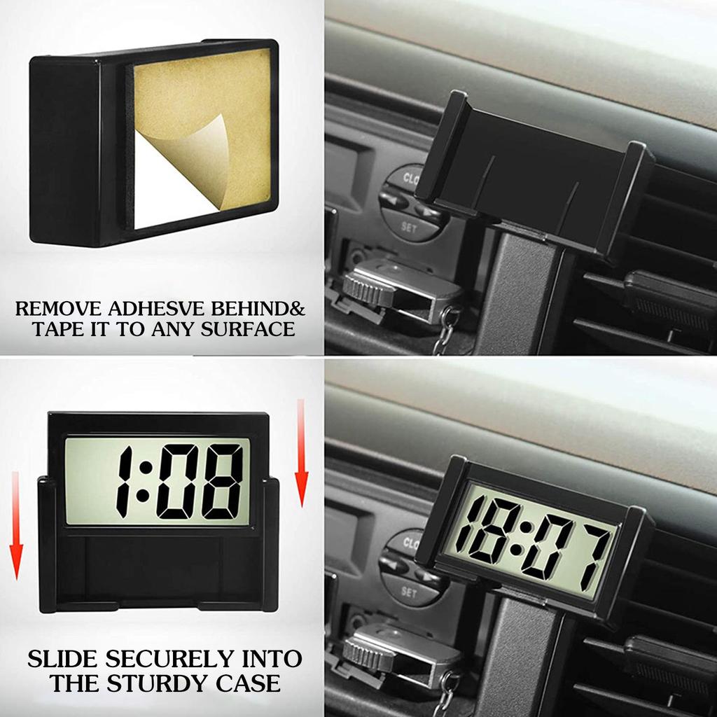 Mini hodiny do auta Auto Nákladní vozidlo Palubní deska Čas Samolepicí držák Vozidlo Elektronické digitální hodiny s LCD displejem