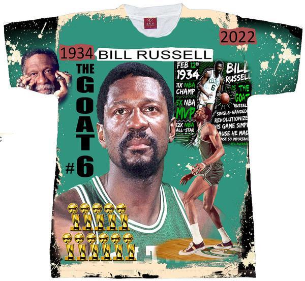 BILL RUSSELL  T-SHIRT ALL OVER PRINT. BASKETBALL TEE. BOSTON LEGEND Unisex T-Shirt XL