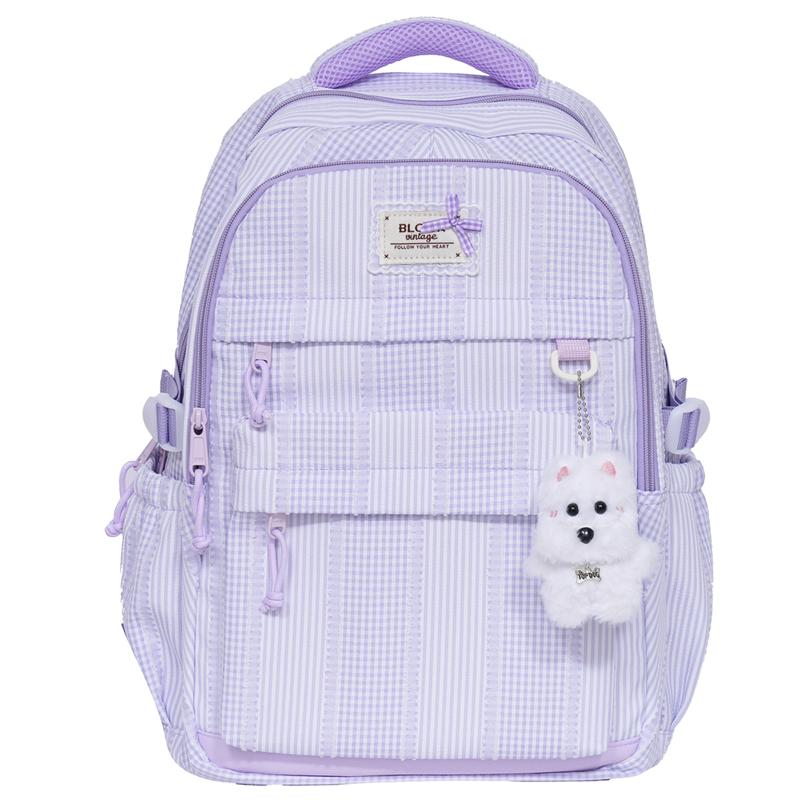 Plaid Backpack Student Class Commuter Schoolbag Women's Lightweight Multi-Compartment Large Capacity Backpack