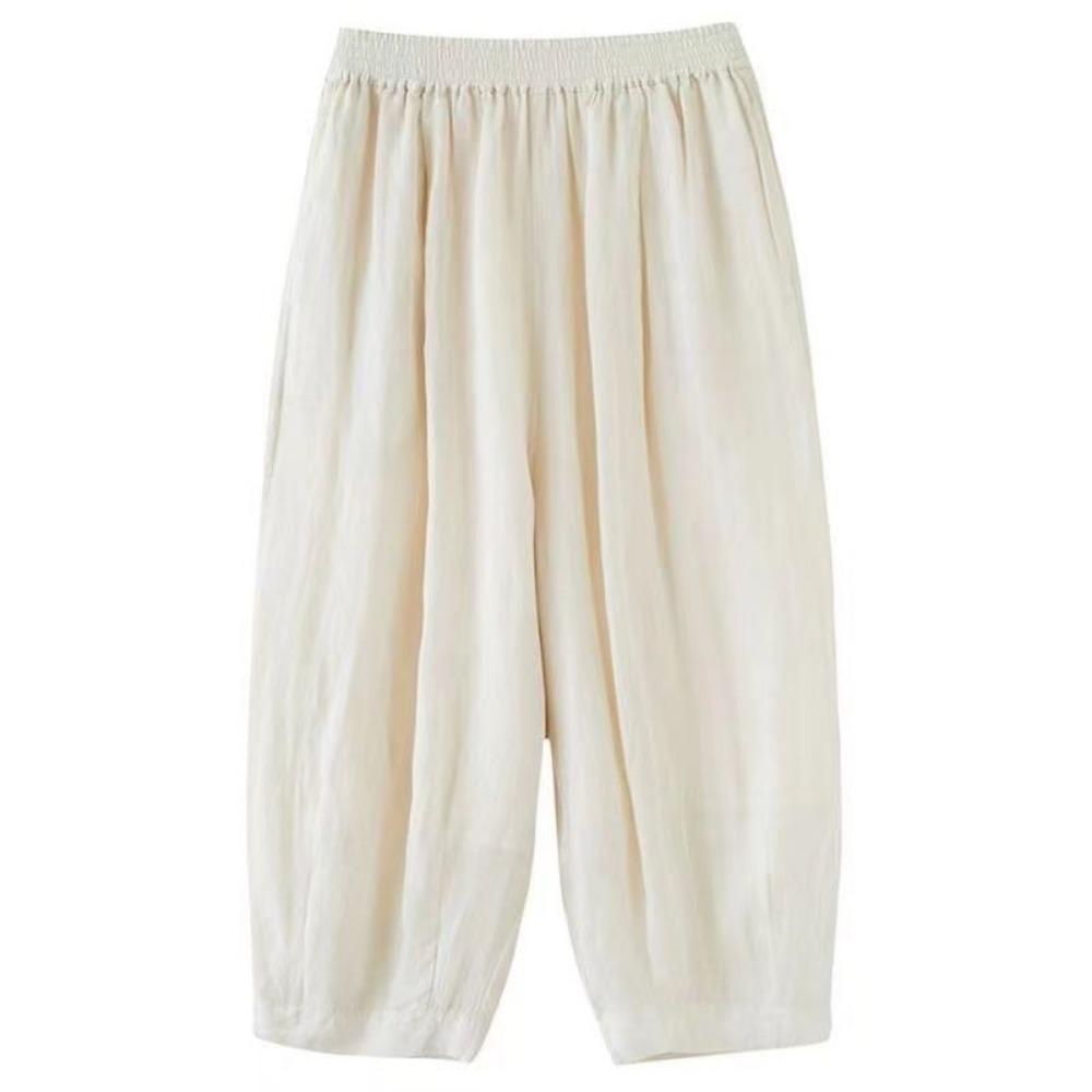 

Women Cotton and Linen Loose Casual Elastic Waist Solid Color Versatile Harem Bloomer Pants XXL абрикосовий