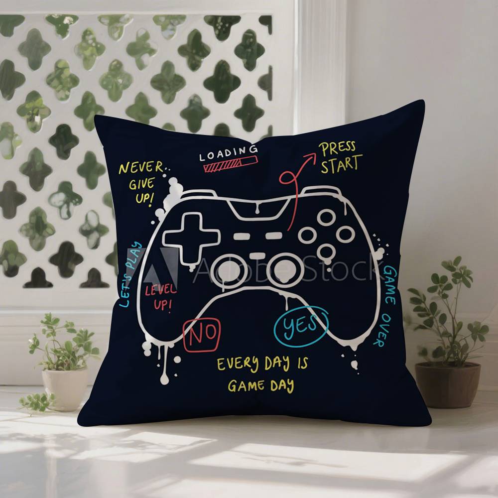 Colorful Graffiti Game Gamepad Pillow Case  Anti-dustmite Pillowcase Invisible zipper silky Sofa cushion cover