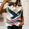 Plus Size Women Collared Short Sleeve Blouse Dark Background Pink Glitter Heart Print Button Front Casual Summer Top