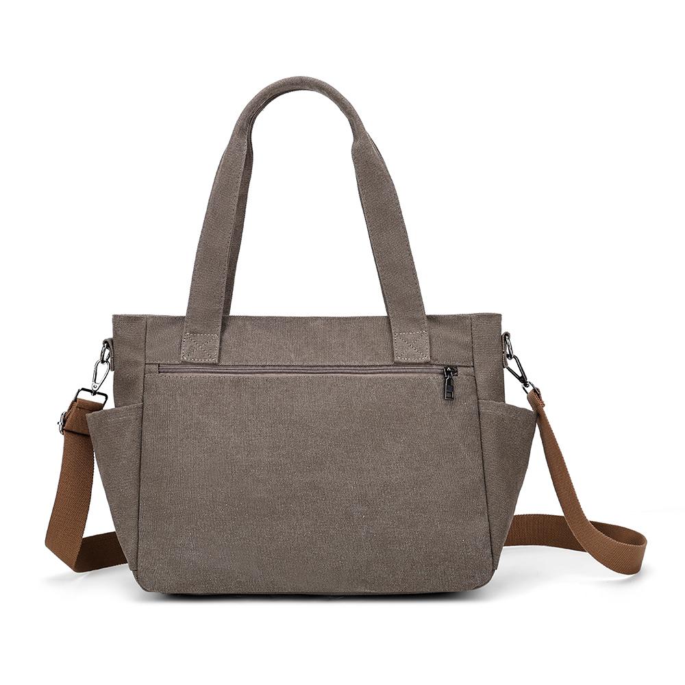 Bolsa Tote de Lona Color Sólida com Múltiplos Bolsos de Grande Capacidade Bolsa de Ombro Feminina Vintage para o Dia a Dia Bolsa Transversal