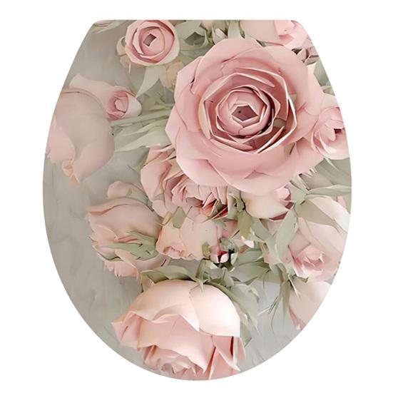 

Floral Toilet Seat Wall Sticker Large Rose Flower Toilet Lid Decal Removable Self Adhesive Toilet Cover Sticker for Bathroom WC Restroom Decor Rose
