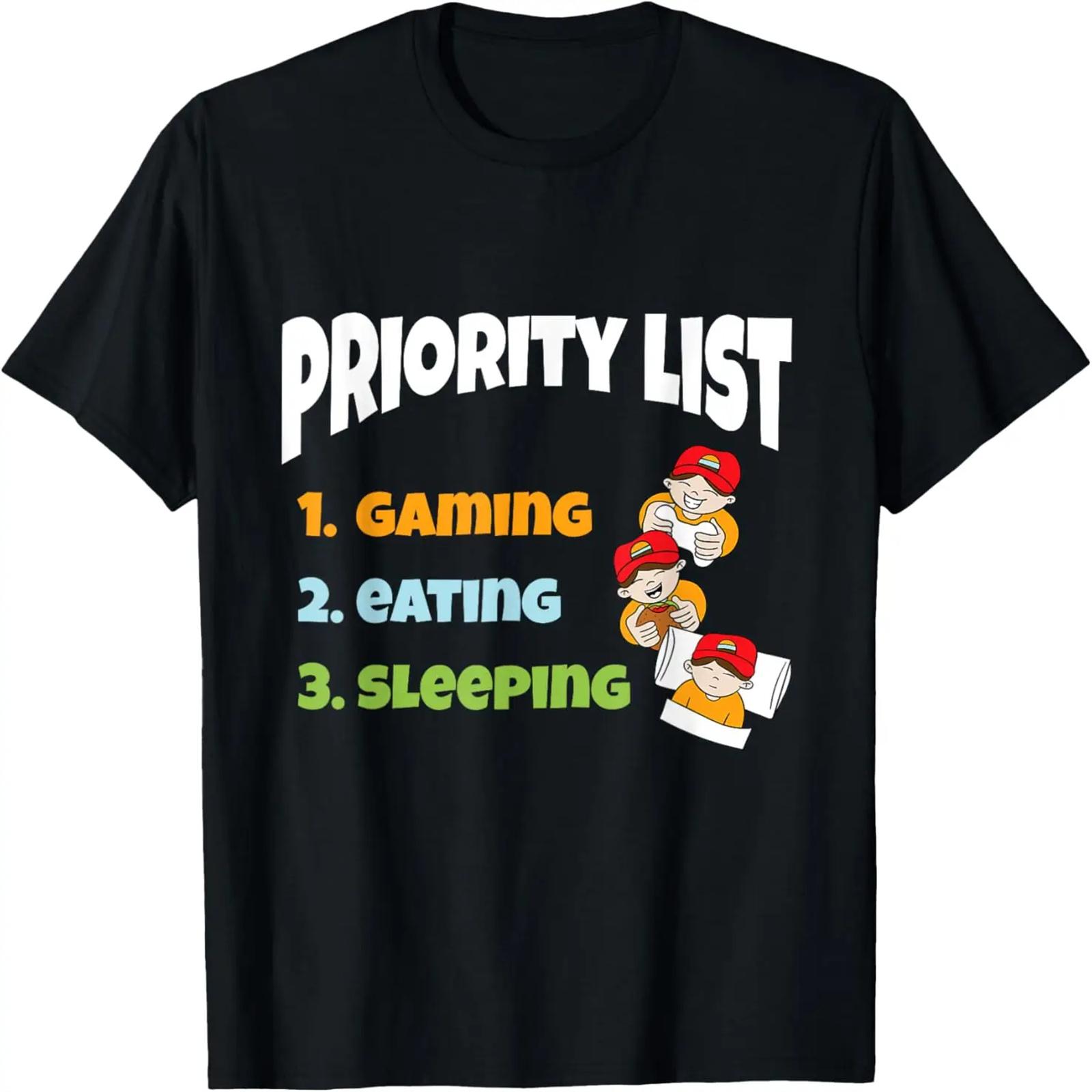 Priority List Gaming Eating Sleeping Computer Gamer Pajamas T-Shirt S
