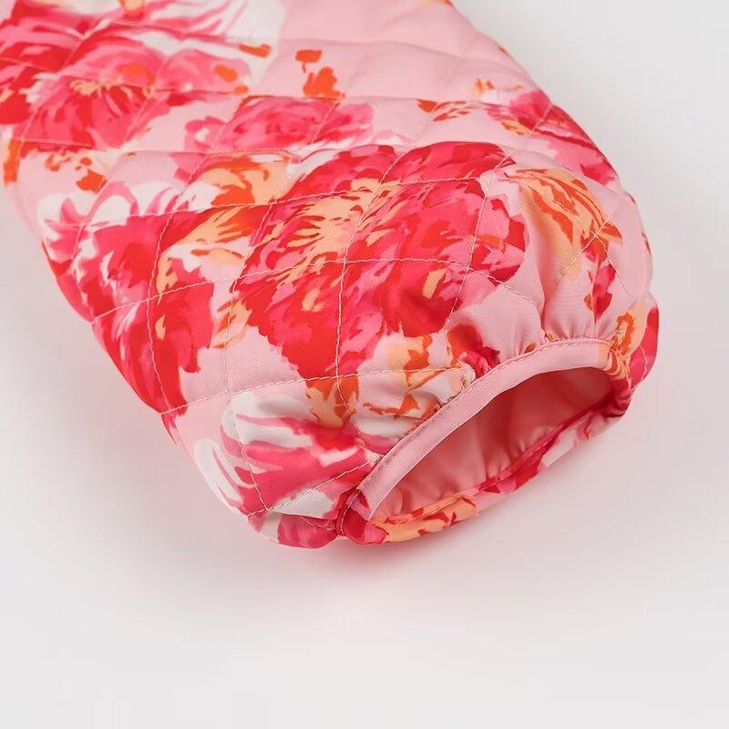 TRAF GAL 2024 Autumn Elegant Floral Printed Women Cotton Padded Jacket Winter Single Breasted Loose Coat Female Outerwear Y2K