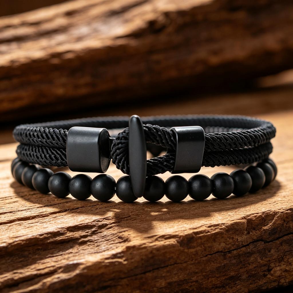 New 2Pcs Men Bracelet Set Premium Selected 4mm Cord Multiple Colors And Sizes Available Casual Street Versatile Wrist Accessory