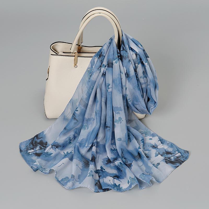 150*50cm New Floral Printed Scarf Women Long Shawl Spring Thin Georgette Hijab Beautiful Flower Pareos Beach Sunscreen Shawl