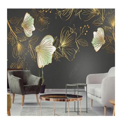 Modern Light Luxury Wallpaper for Living Room Golden Line Flower Nordic TV Sofa Background Wall Paper Home Decor Mural