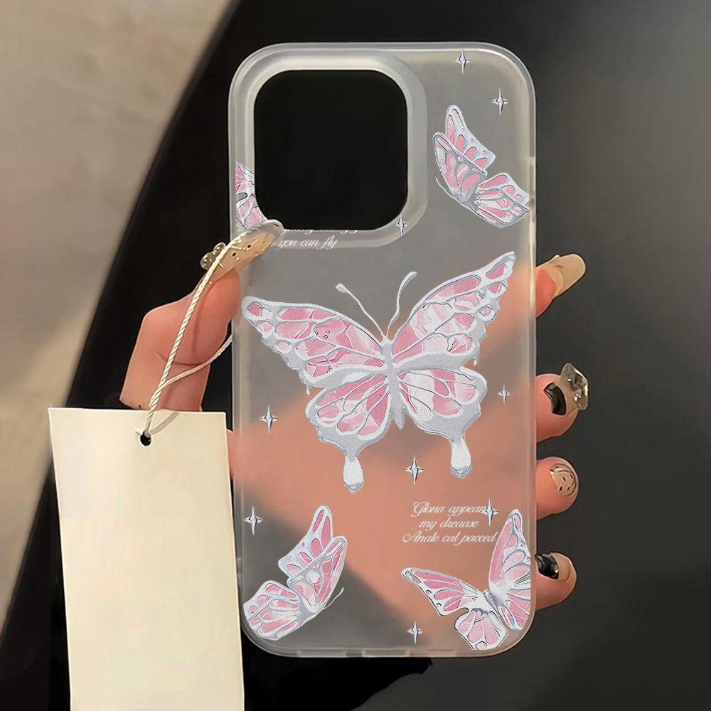 Pink premium butterfly for iPhone17promax Apple 17 matte phone case 16/15 anti-drop ins wind