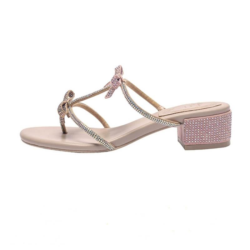 New Fairy Rhinestone Sandals Summer New Bow T-strap Toe High-heeled Sandals