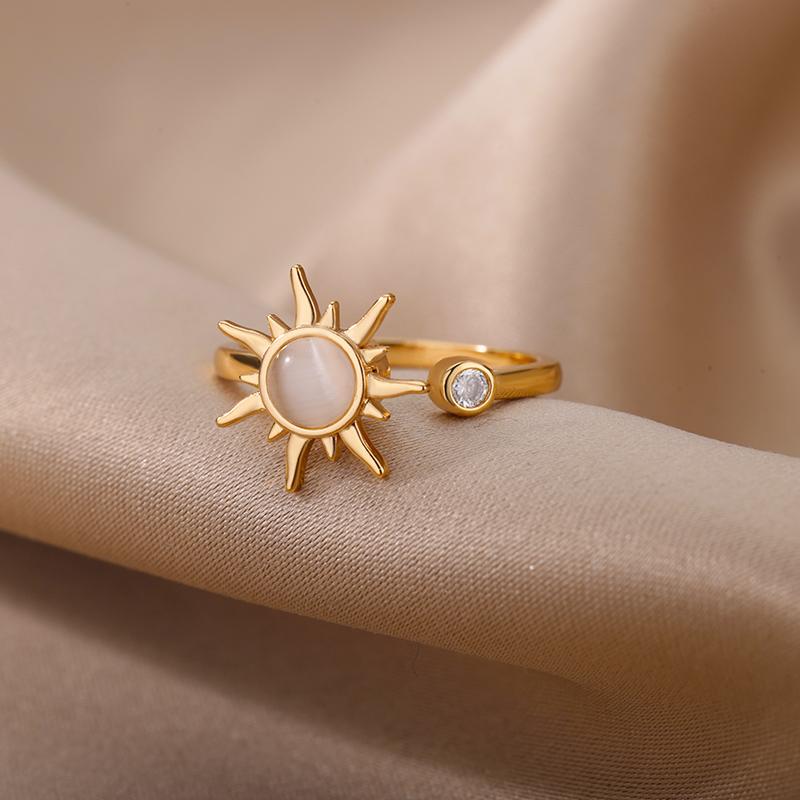 Geometric Sunflower Rotatable Ring, Niche Design Versatile With Adjustable Opening Ring