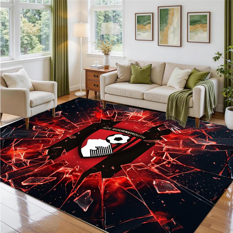 Bournemouth Football Design Crystal Velvet Rug Soft Decorative Mat for Bedroom Entrance
