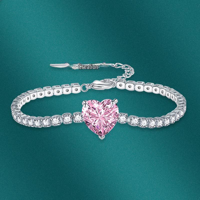 Bracelet de luxe rétro européen et américain en forme de cœur avec des pierres gemmes colorées simulées, pierre principale 10x10mm