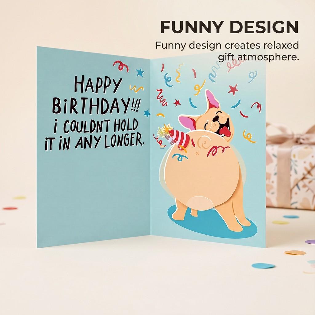 Dog Fart Greeting Card Cute Fun Creative Dog Pattern Touch Play Music For Birthday Celebration