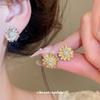 18k Gold Plated Zircon Flower Stud Earrings with Silver Needle - Elegant Vacation Style Jewelry