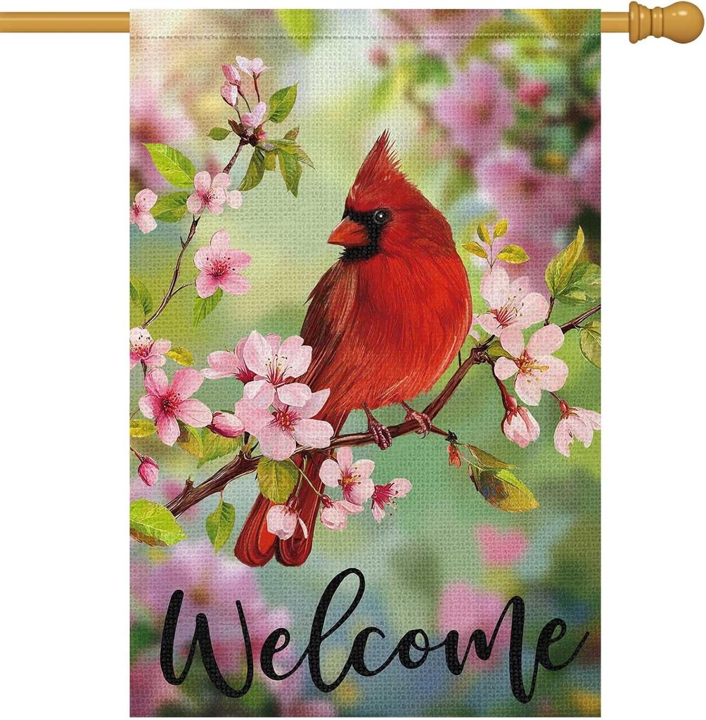 Heyfibro Welcome Spring Cardinal Garden Ag Spring Summer Magnolia Ower Garden Ags Double Sided Burlap Yard SSL