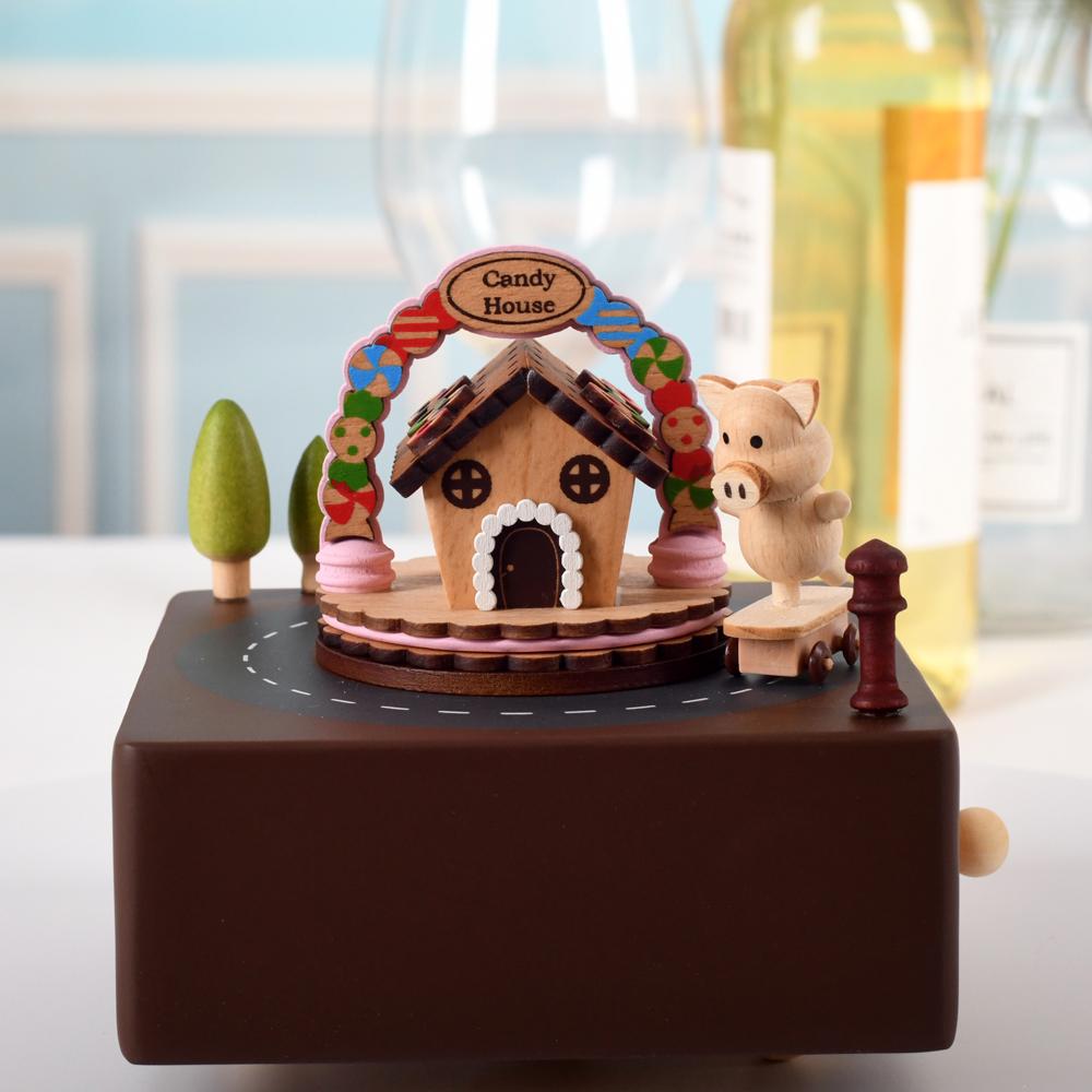 Custom Logo Wooden Music Box 18-Note Mechanical Wind-Up Rotating Carousel Ballerina Gift OEM