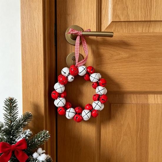 Festive Door And Window Ornament Christmas Tree Bell Pendant with Lanyard, Ring Hanging Decoration for Holiday Home Decor, Metal Multicolored