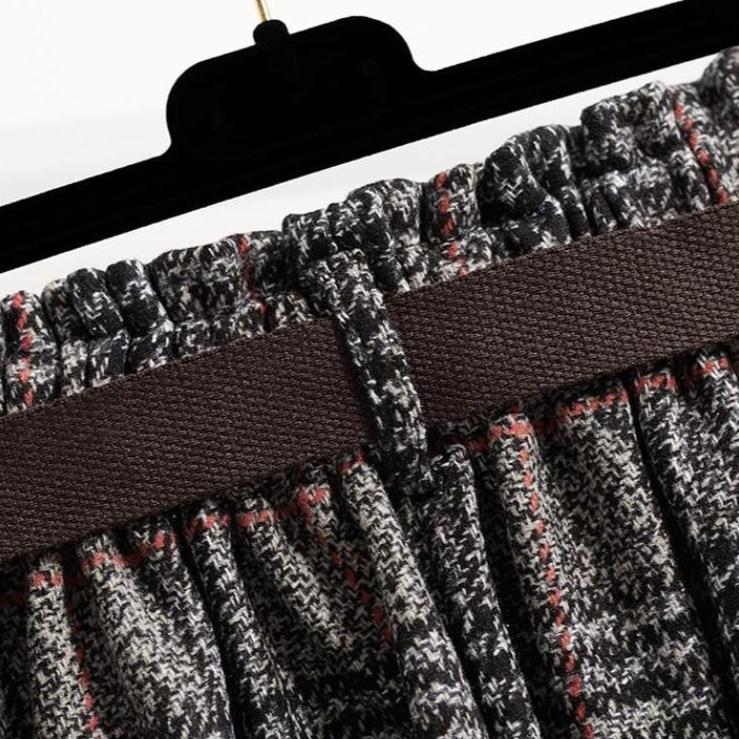 Autumn and Winter Women's Skirt High Waist A-line Skirt Vintage Plaid Elastic Wais Woolen Plaid Skirtt